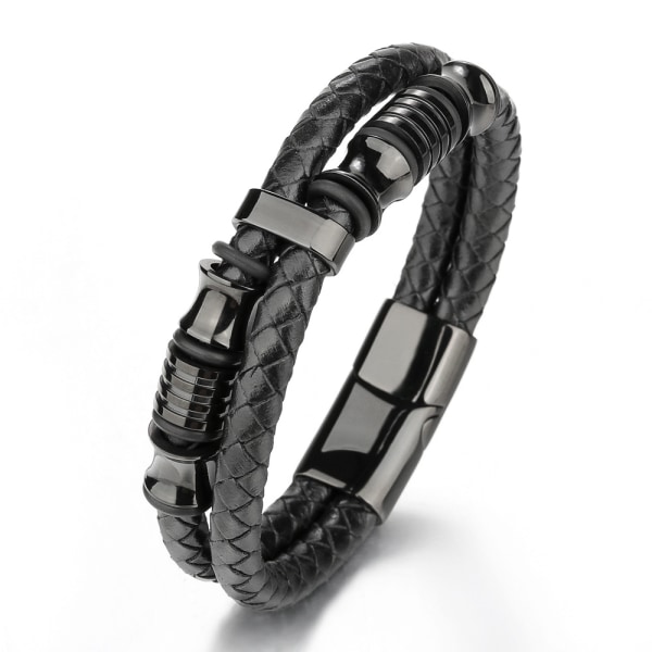 Læderarmbånd til mænd Sort | Magnetisk lukning i stål