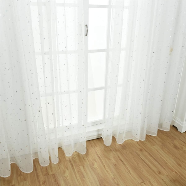 1PC- 100 * 200 Cm ( Hvit ) Voile Vindusgardin Romantisk Sølv