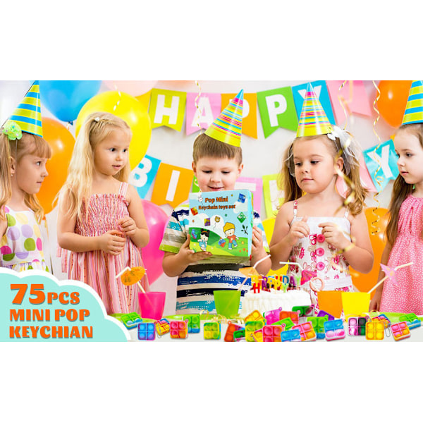 30 firkantede mini fidget legetøj til børn, børns stressaflastende squeeze nøglering legetøj