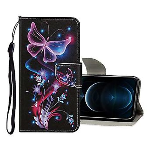 Farvet Tegne Etui til iPhone 12 Pro Max Fluorescent Butterfly