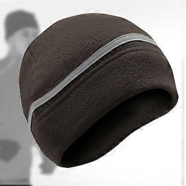 Reflekterende Fleece Hue Vinterhue med Reflekterende Stribe Fleece Tyk Skull Cap Sikkerhedshue til Ski Cykling Ridning Vandring (sort)