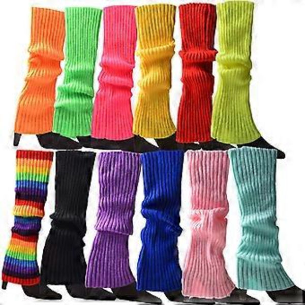 Leggvarmere for kvinner jenter 80-talls ribbestrikkede neon lange sokker støvelmansjetter for retrofest kostyme ballett dans sport svart Black