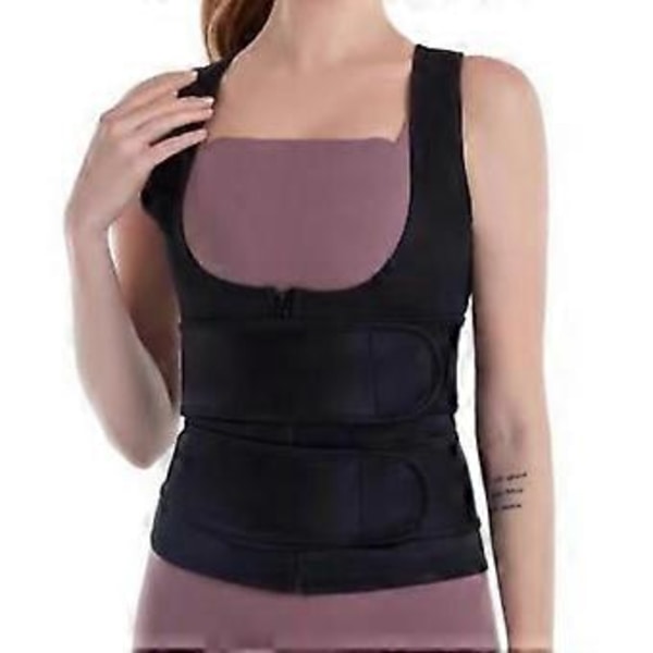 Dame Body Shaping Vest med Dobbelt Taljebånd Støtte Træning Øvelsesvest Korset Body Sculpting Sort M Black M