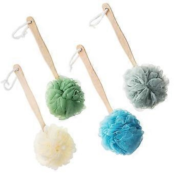 4-pakning Stor Badesvamp Loofah med Langt Håndtak Dusj Loofah, Badebørste for Kropp og Rygg, Spa-børste for Kvinner og Menn (4 Farger) (style819)