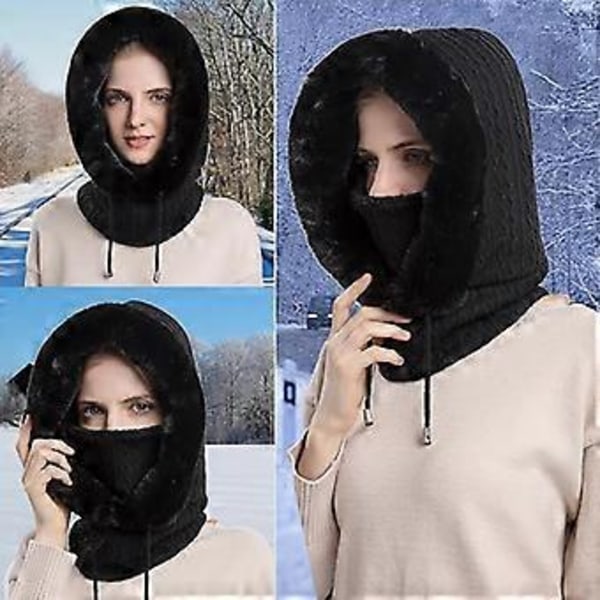 Balaclava til Kvinder Termisk Skimaske Vindtæt Fleece Hætte Vinter Strikket Hue med Hals- og Ansigtsdækning Maske Varmere Tyk Vinterhue