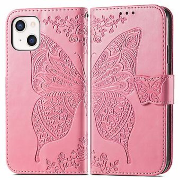 Fjäril Kärlek Blomma Läderfodral För iPhone 13 mini Pink