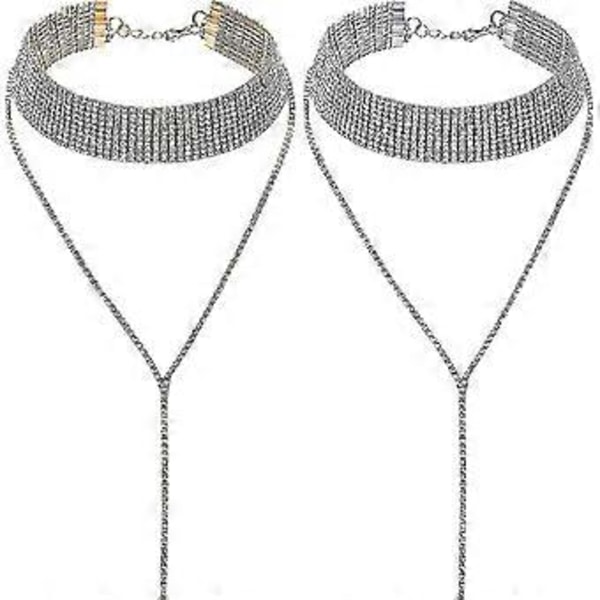 2 stk. Rhinestone Kvast Choker Halskæde Multi-lags Bred Krave Halskæder Kvast Kæde Halskæder Til Kvinder Piger Favor