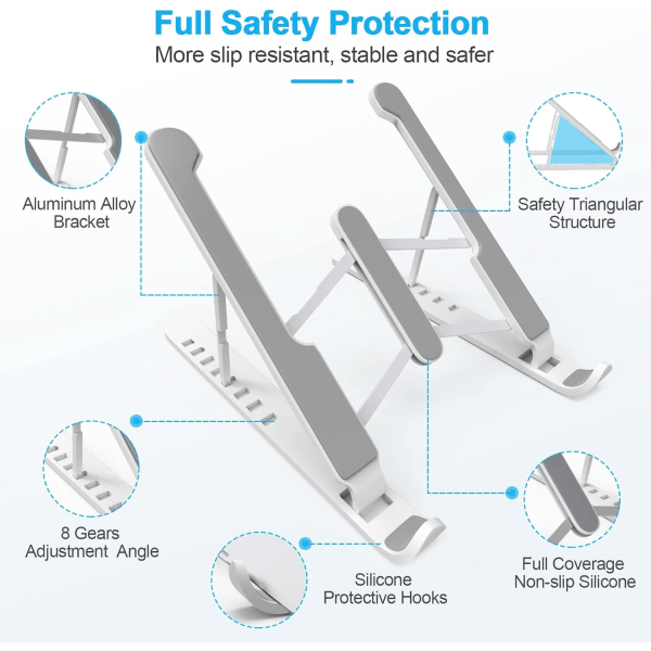 Hvit laptopstativ, 8-lags justerbar laptopstativ, sklisikker Pla
