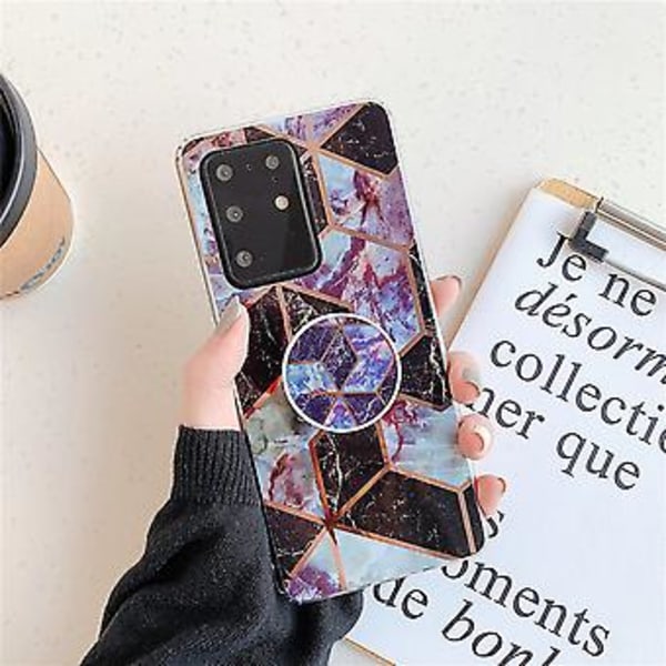 Fodral för Galaxy A51, pläterad färgglad geometrisk mönster mosaik marmor TPU mobiltelefonfodral med vikbart stativ