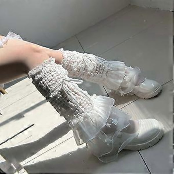 Dame Lagdelt Ruffle Blonde Leggvarmere Søte Knehøye Leggsokker Baggy Mansjetter Ankel Heap Sokker Mesh Utsvingte Legg Ermer