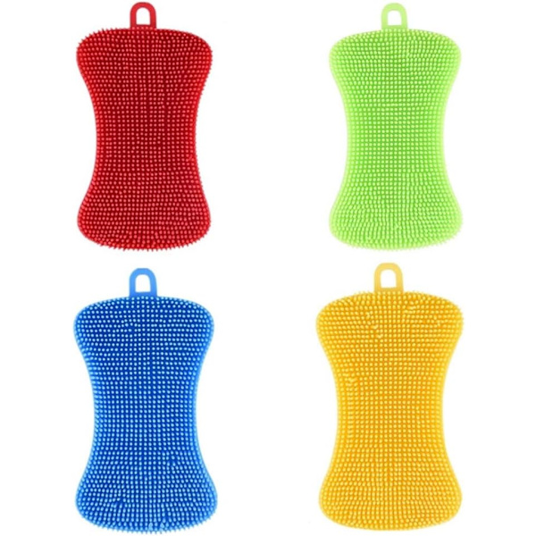 12*6,5cm, 4 kappaleen setti monivärisiä antibakteerisia silikonisia tiskivuohis