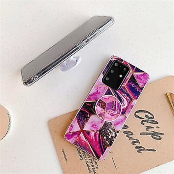 Fodral för Galaxy A51, pläterad färgglad geometrisk mönster mosaik marmor TPU mobiltelefonfodral med vikbart stativ