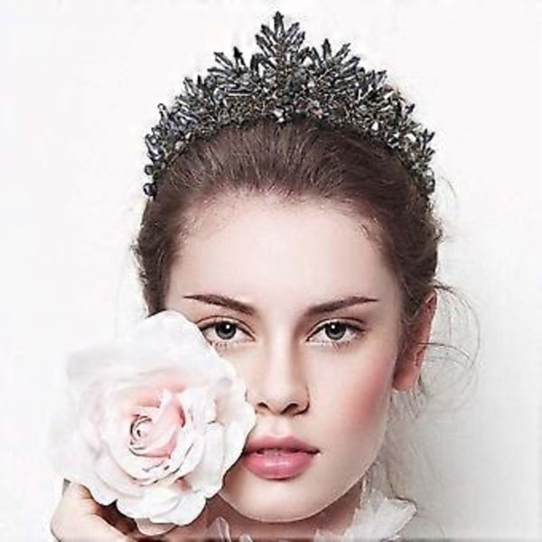 1 stk. Sort Krone Tiara Barok Dronning Krone Sort Bryllupstiara til Kvinder Halloweenfest