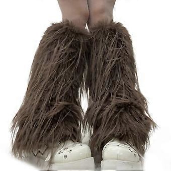 Mjuka benvärmare för kvinnor, luddiga, pälsliknande vinterstövelmanschetter, damasker, modeaccessoar för kostymfester och vardagsbruk, brun brown