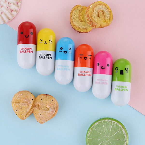 6 st/set Mini pillerformade highlighterpennor för skrivning Söt ansikte