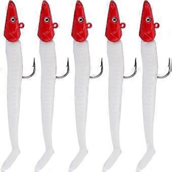 Fiskehoved Type Blykrog Blødt Agn T Hale Blød Fisk Tofarvet Blyhoved Lokkemad Blødt Agn (5 stk., Hvid, Rød)