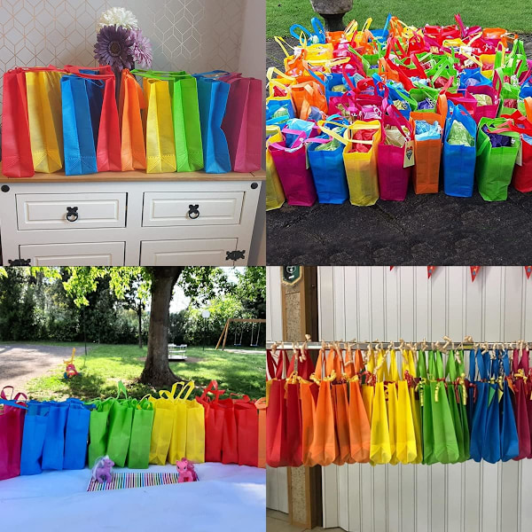 30 festpåsar med handtag, vävda presentpåsar, leksaks- och godispåsar (färgade)