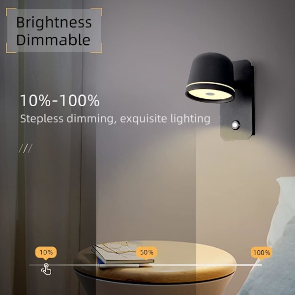 LED justerbar vægspot, 5W sort væglampe med touch-kontakt