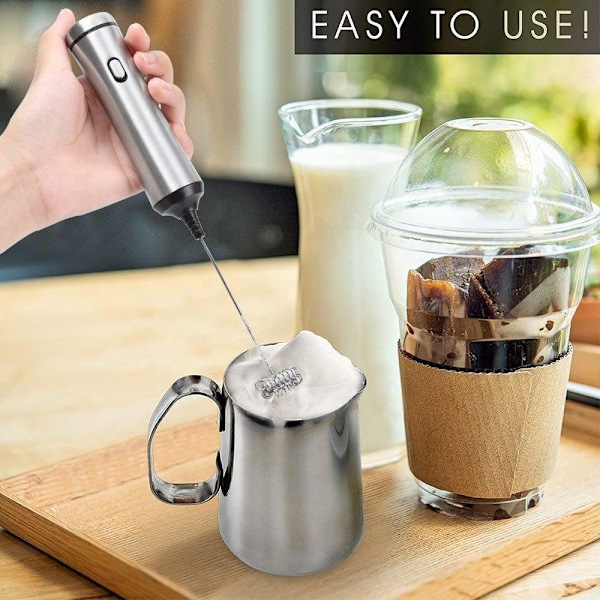 Elektrisk mælkeskummer, USB genopladelig mælkeskummer, rustfrit stål mixer