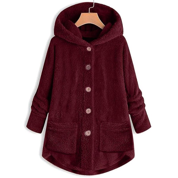 Naisten takit hupullinen Nalle Fleece Ulkovaatteet.M.Wine Red