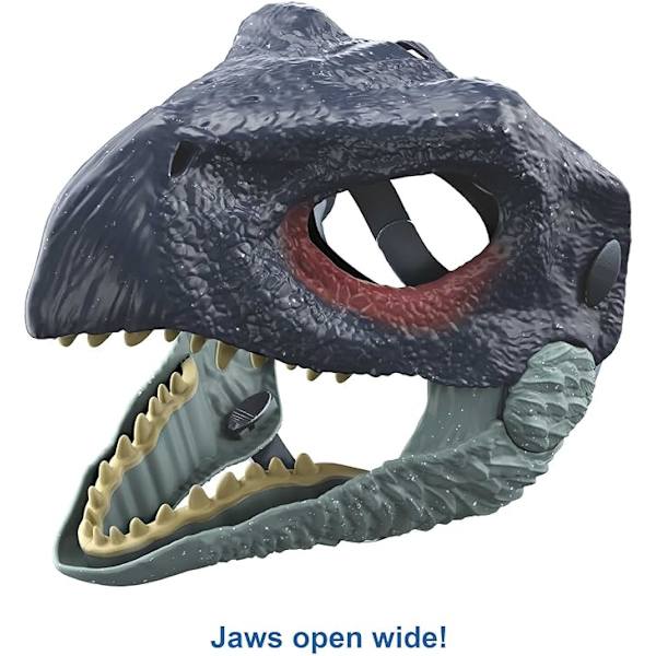 Dinosaurmaske med åpningsbart kjeve, kostyme og rollespillgave