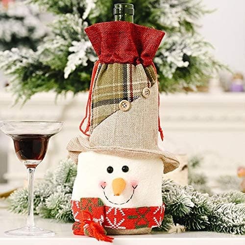 Julevinflaskeflaskedekselpose Flanellmaterial Santa