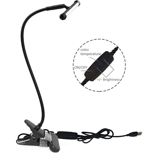 LED-skrivbordslampa med klämma, flexibel svanhalsarm, ritbordlampa