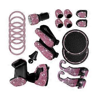 1 Sæt Bling Bil Tilbehør Bling Biloplader Telefonholder Startknap Ringe Pink