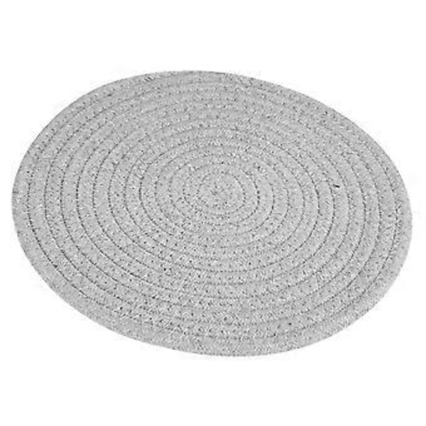 Rund Handgjord Bordsunderlägg i Bomull, Handstickad Dyna (30cm, Ljusgrå)