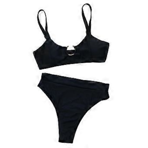 Bikinisett Stroppetopp Høy Talje Brasiliansk Badetøy Strand Reise Bade Drak Tankini (Svart 1 XL) Black 1 XL