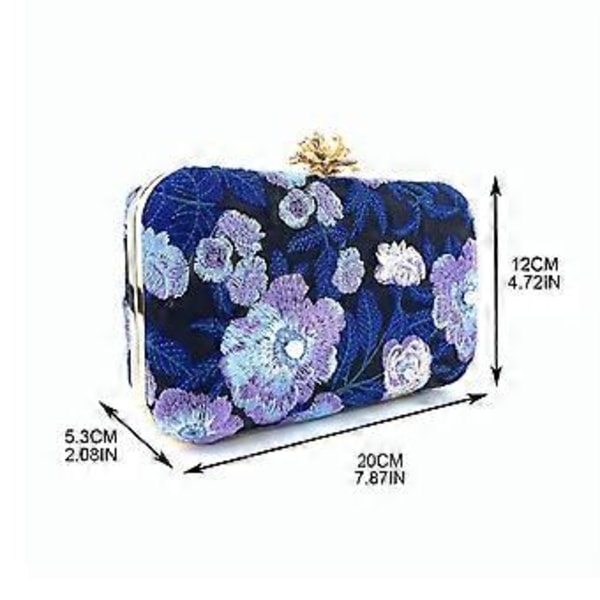 Vacker Handväska Clutch Väskor Präglad Broderi Blomma Påse Väska Handväska Kvällsväska Måste Ha Artikel för Kvinnor  Himmelsblå Red