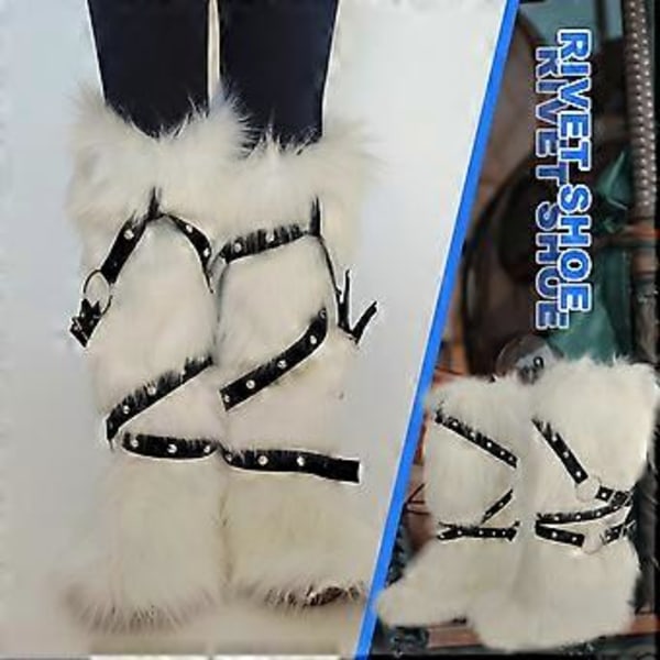 Fuskepels Leggvarmere for Kvinner Gothic Punk Nagle Leggsele Fuzzy Plysj Snøstøveltrekk Sokker for Fester og Hverdagslig bruk Teddy brun nagle st Teddy brown rivet st
