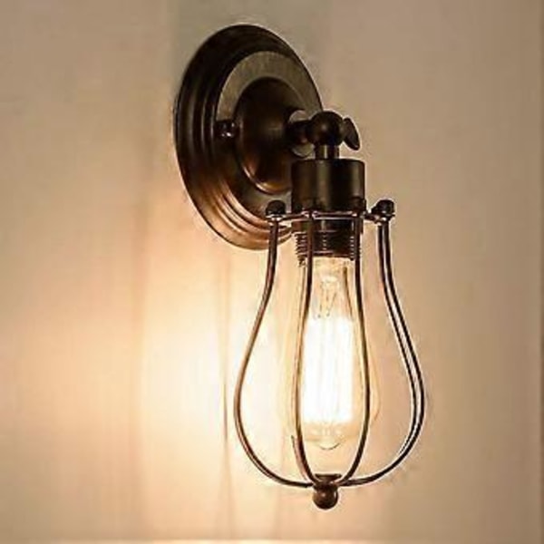 Nirvana Industriell Vegglampe Vintage Belysning Justerbar Rustikk Vegglampe med Ledning Metallbur Vegglampe Edison Stil Lampe Antikk Verandalampe (Pære