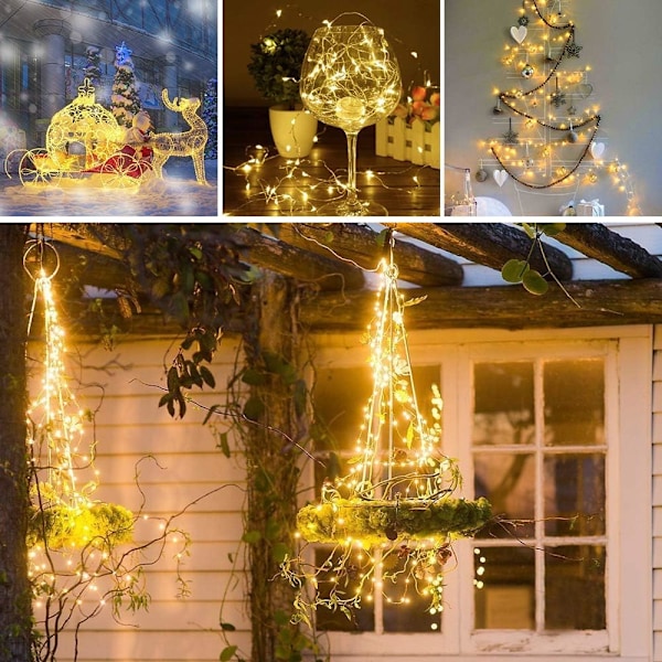 10-pack LED-ljusslingor - 2 m 20 LED-lampor batteridriven koppartråd vattentäta ljusslingor för semesterbröllopsfest jul DIY inomhus utomhusdekorationer, varmvit