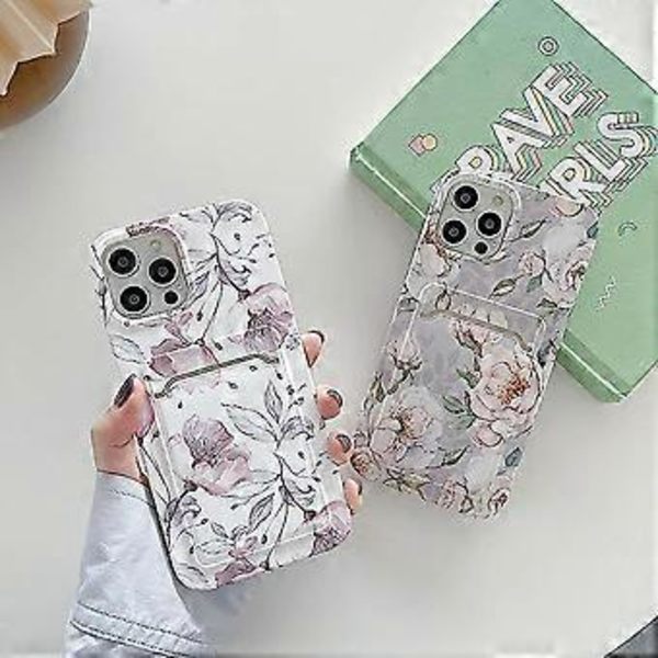 Suunniteltu iPhone 12 Pro Max -kotelolle korttipidikkeellä, korttipaikalla varustettu kukka-aiheinen kotelo naisille ja tytöille, TPU-puskuri, akryylinen takakansi, ohut suojaava puhelinkotelo