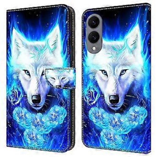 Læderetui med mønstertryk, pung, stativ og flip-cover til Samsung Galaxy S25 Edge White Wolf