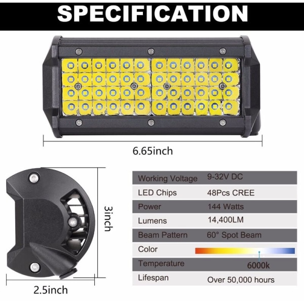 2-pak traktor LED-arbeidslys 144W bilspotlys 16 LED-strimler W