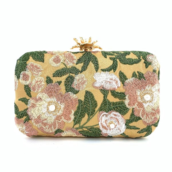 Vacker Handväska Clutch Väskor Präglad Broderi Blomma Påse Väska Handväska Kvällsväska Måste Ha Artikel för Kvinnor  Himmelsblå Gold
