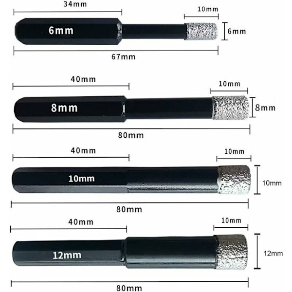 Set med 4 diamantborr för kakel, keramik, porslinssten