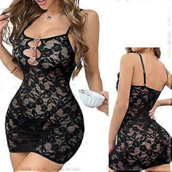 Naisten seksikäs alusvaatekemiseeri kukkainen pitsi Babydoll läpinäkyvä body alusvaatteet stringipikkuhousuilla yöasut yöpaita musta XL Black XL