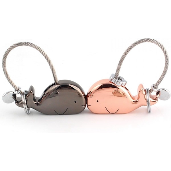 1 Pair Lovers Whale Shaped Key Ring Keychain with Magnetic Mouth,