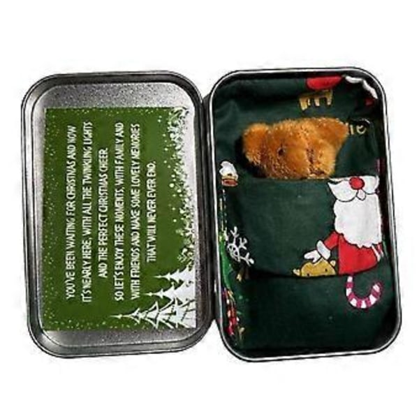 Jule Lille Lommebjørn Kram Blød Teddybjørn i en Jernæske, Mini Lommebjørn Plyslegetøj, Søde Udstoppede Dyr Teddybjørn Dukke Fødselsdag Julegaver f Brown Bearand Green Bag