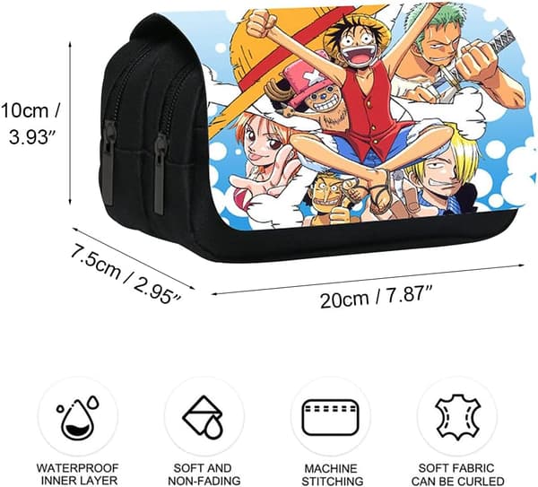 One Piece pennfodral, tecknad pennfodral med dubbla dragkedjor
