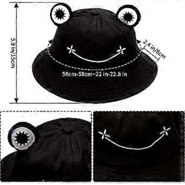 Fiskarhatt för damer med groda, unisex bucket-hatt, hopfällbar för utomhusbruk under sommaren, för camping, vandring, fiske, svart