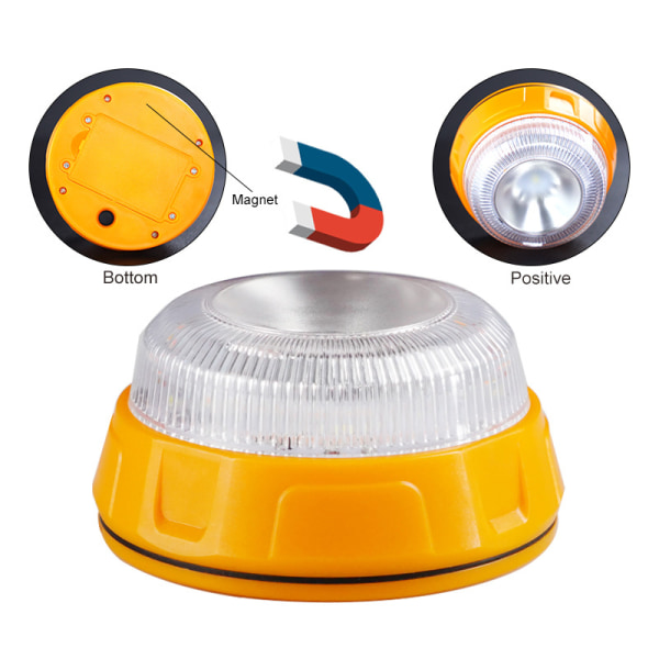 Magnetisk blinkande bärnsten LED-ljus blinkande gul beacon + vit
