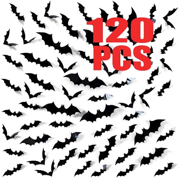120 st Halloween 3D Fladdrar Dekoration, DIY Läskiga Väggfladdrar Vägg Dek