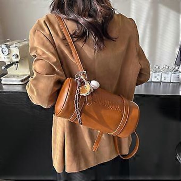 2025 Vinterkollektion Dame Cylinder Håndtaske Stilfuld PU Læder Skuldertaske Multifunktionel Crossbody Taske Sort Black