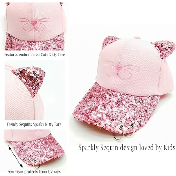 Søt katt paljetter baseball cap (52-55cm), baby solskjerm trend cap