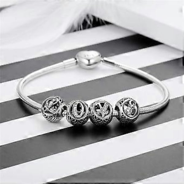 Dame Sølv CHARM 925 For armbånd, charms smykkeanheng 26 initialer for diy colliersstyle 1 SIZE 2