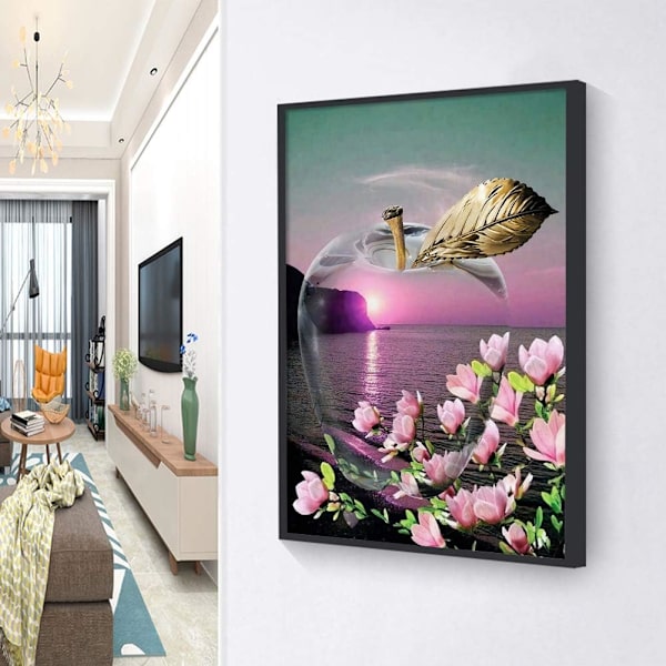Eple og rosa magnolia DIY diamantmaleri komplett sett Diy håndverk